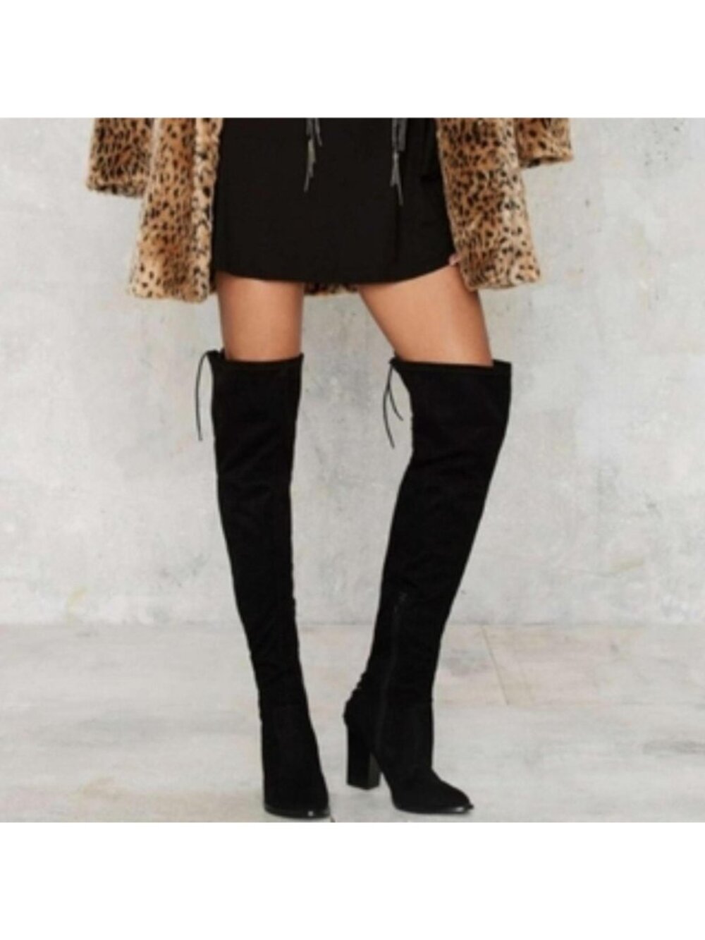 Marc Fisher Womens Okun Over the Knee Boots Black Faux Suede Block Heel size 11